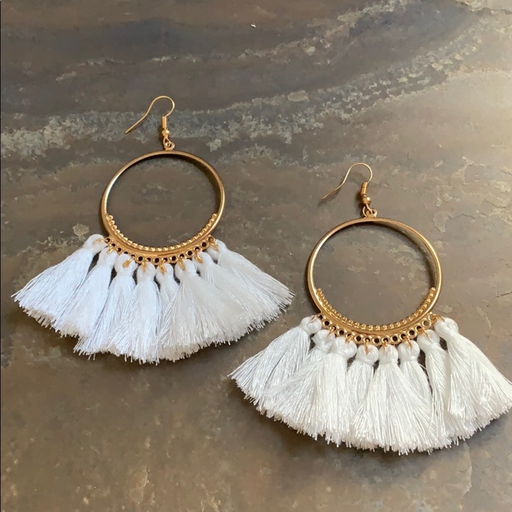 New White & Gold Candy Did It! Tassel Earrings